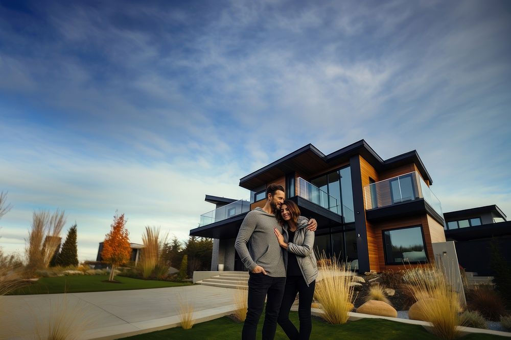 Couple with their new house. AI generated Image by rawpixel.