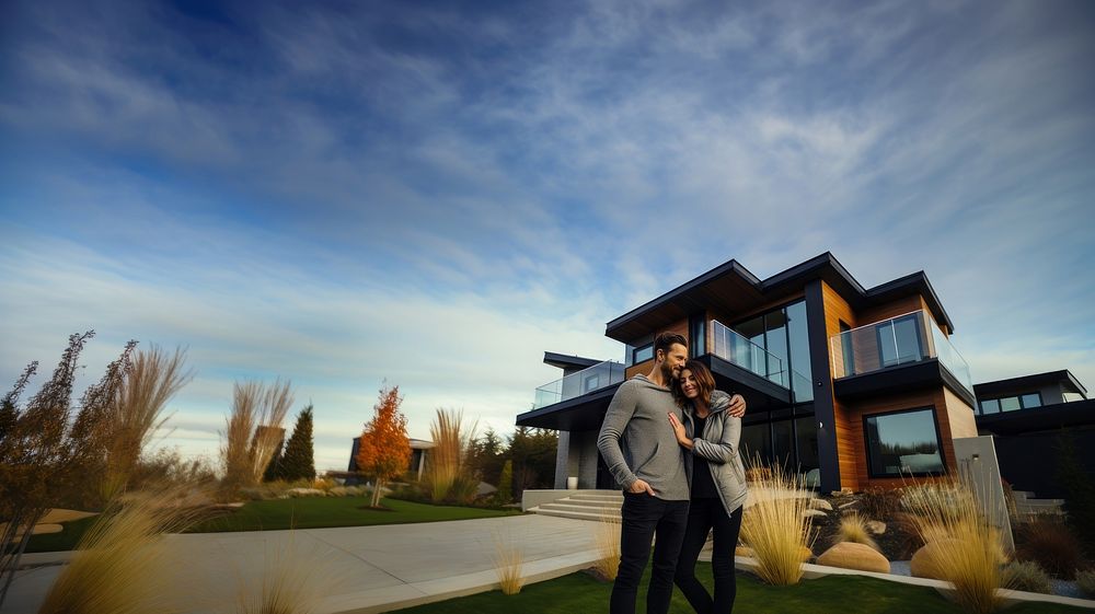 Couple with their new house. AI generated Image by rawpixel.