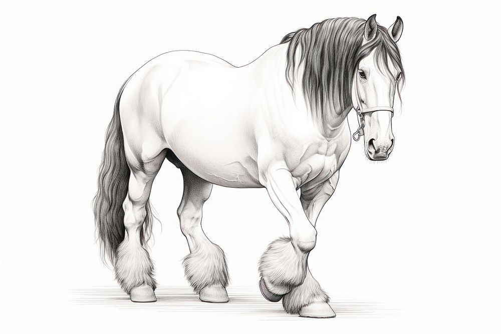 Clydesdale horse drawing mammal animal. AI generated Image by rawpixel.
