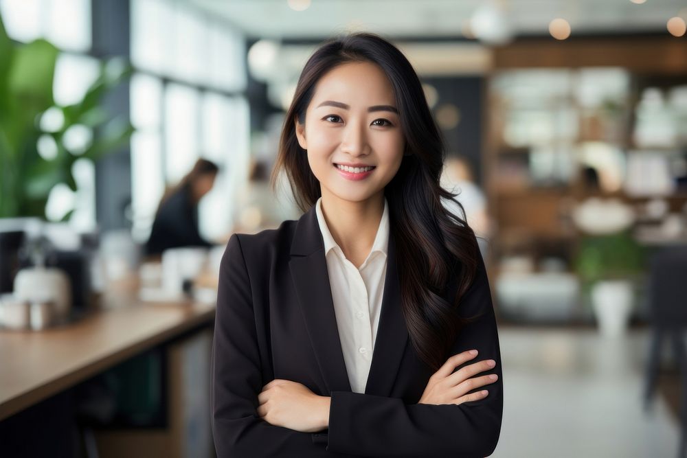 Happy asian woman standing portrait smiling. AI generated Image by rawpixel.