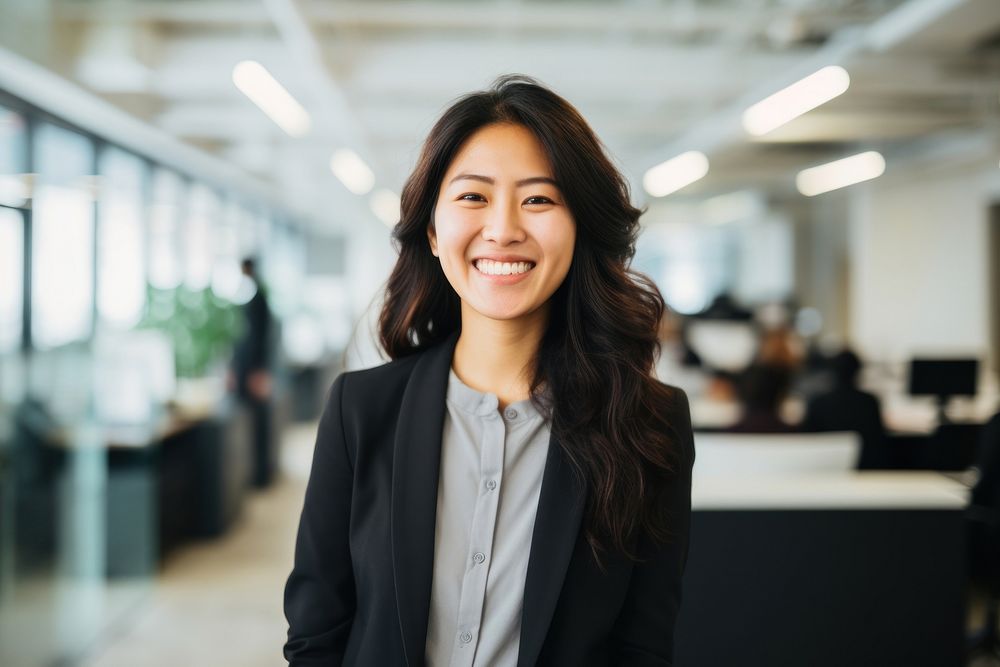 Happy asian woman standing portrait smiling. AI generated Image by rawpixel.