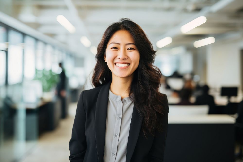 Happy asian woman standing portrait smiling. 