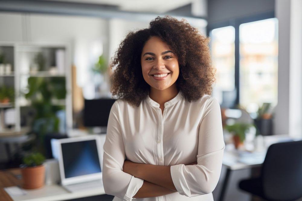 Happy chubby woman standing portrait smiling. AI generated Image by rawpixel.