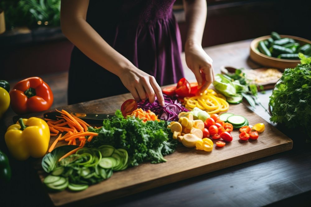 Person slicing vegetables food ingredient freshness. AI generated Image by rawpixel.