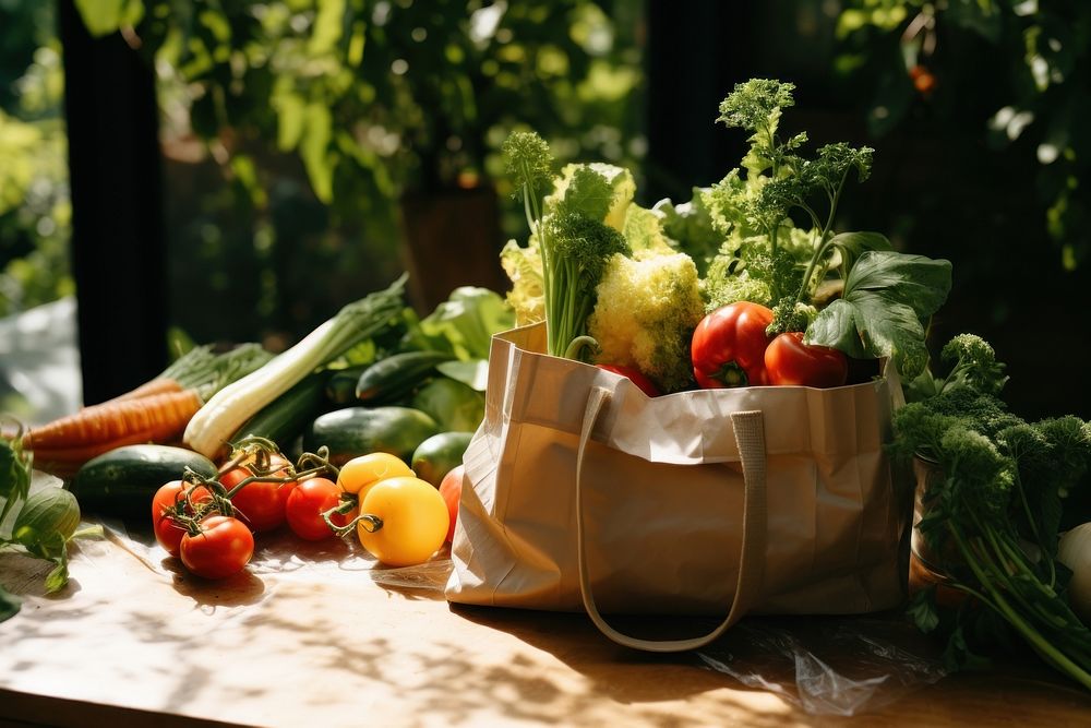 Bag vegetable outdoors food. 