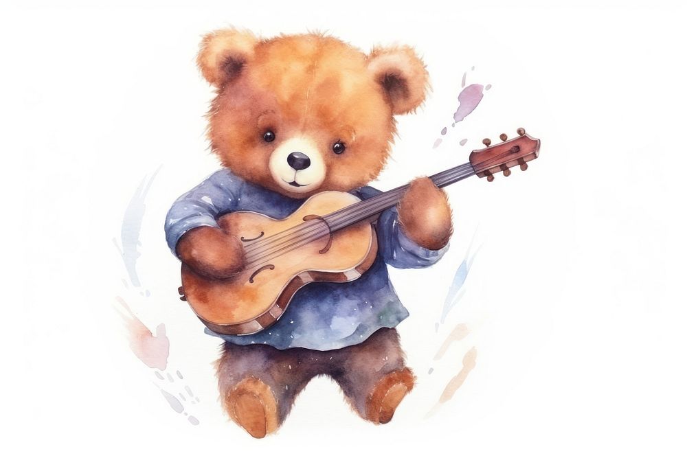 Bear guitar toy white background. AI generated Image by rawpixel.