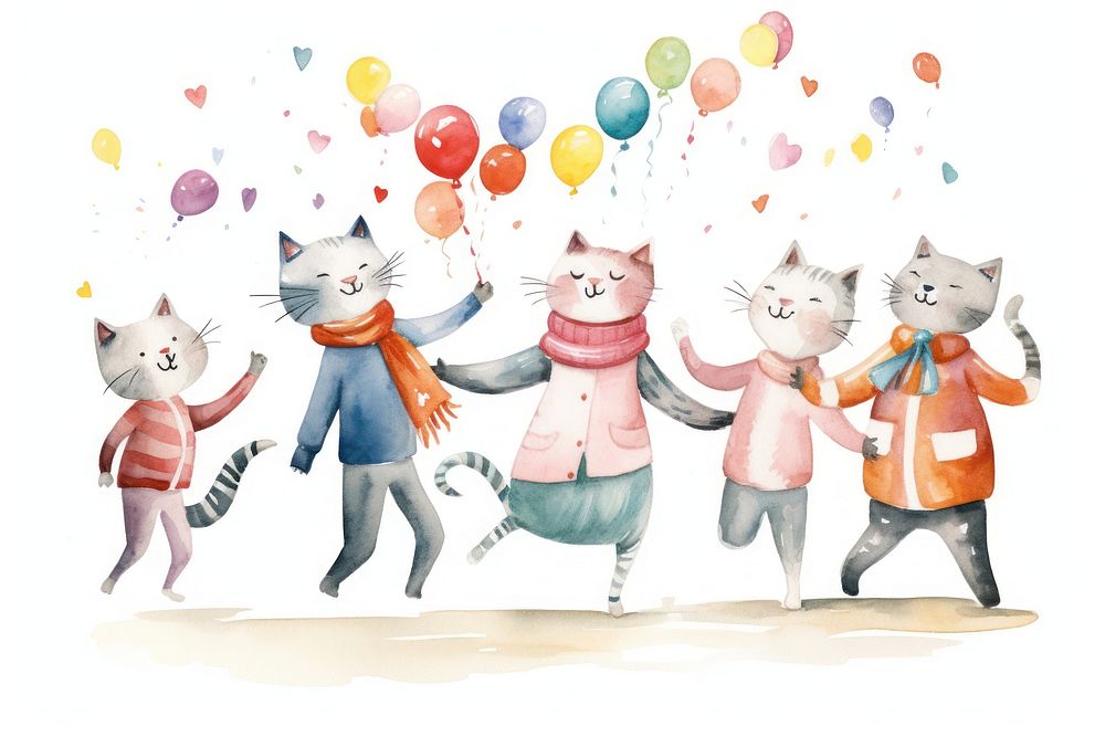 Cat family animal balloon drawing. 