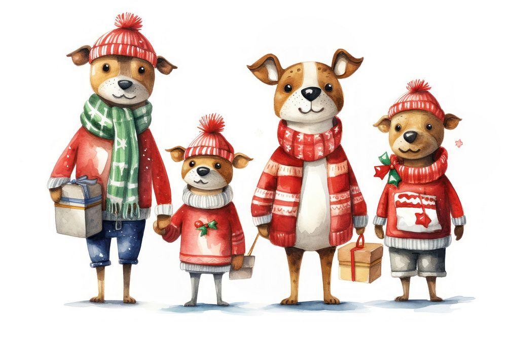 Dog family figurine winter representation. AI generated Image by rawpixel.