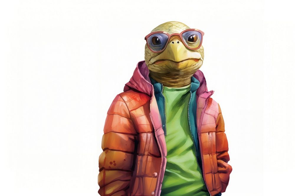 Turtle fashion glasses jacket white background. AI generated Image by rawpixel.