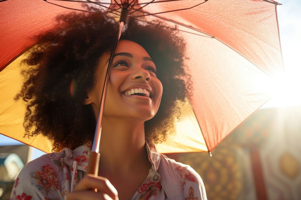 Young black woman umbrella laughing portrait. AI generated Image by rawpixel.