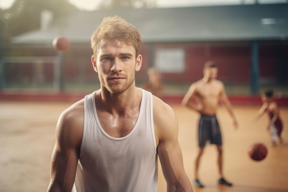 Young-age white man basketball sports adult. AI generated Image by rawpixel.