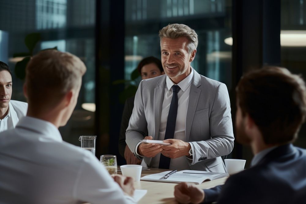 Middle-age business white man meeting office adult. AI generated Image by rawpixel.