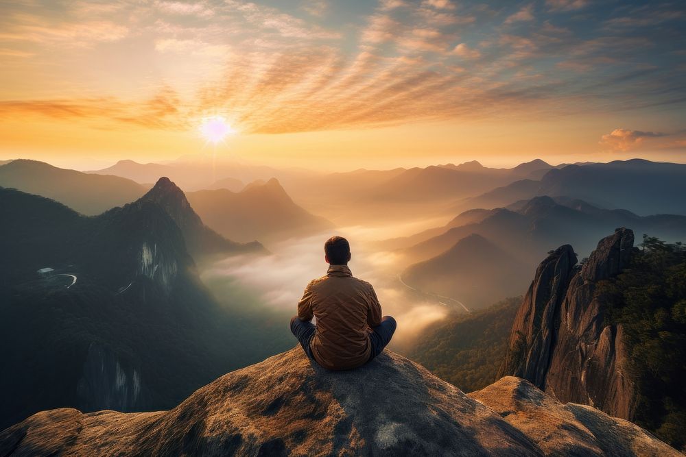 Mountain sitting landscape outdoors. 