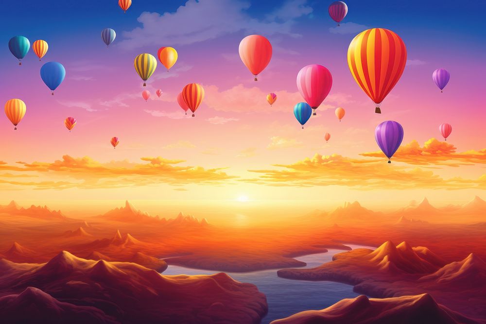 Balloons backgrounds landscape aircraft. AI generated Image by rawpixel.