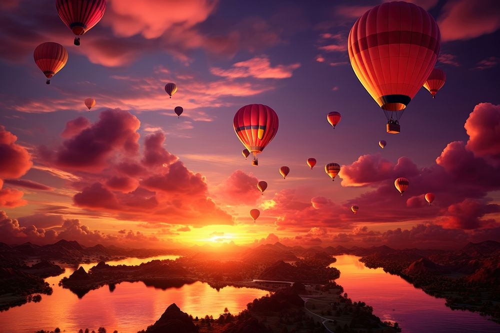 Balloons landscape aircraft outdoors. AI generated Image by rawpixel.