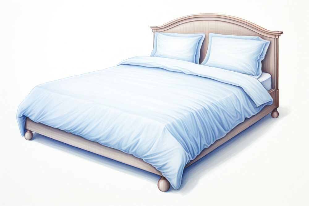 Bed furniture blue white background. AI generated Image by rawpixel.