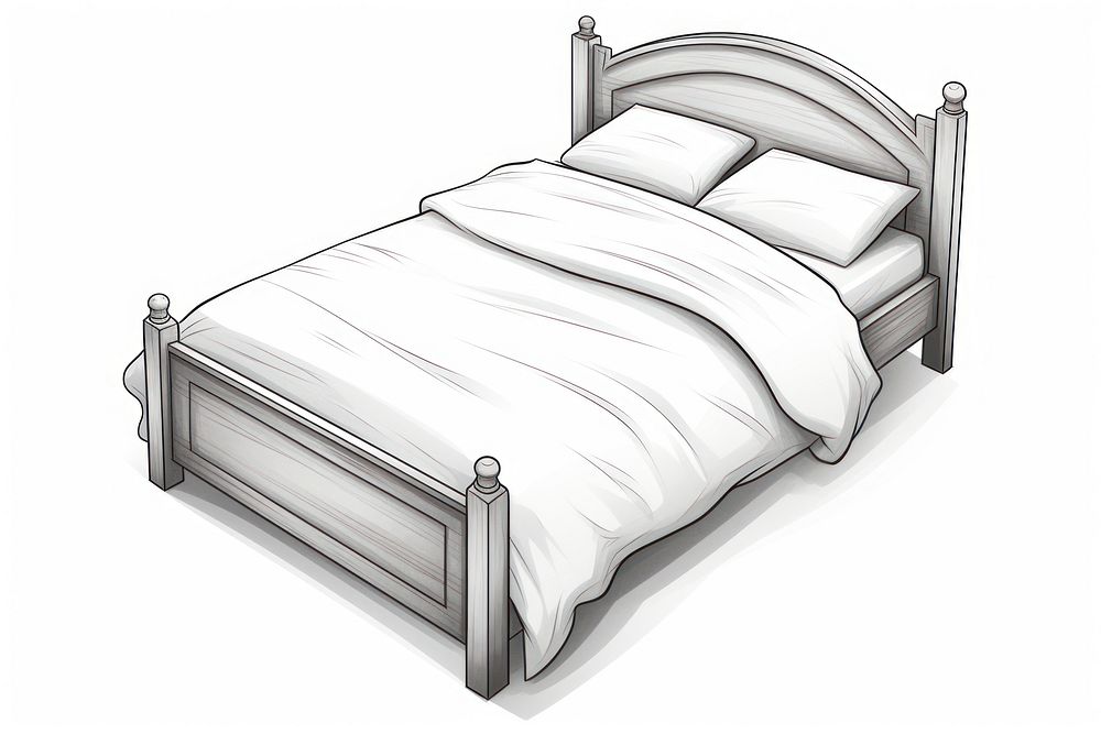 Bed furniture bedroom drawing. AI generated Image by rawpixel.