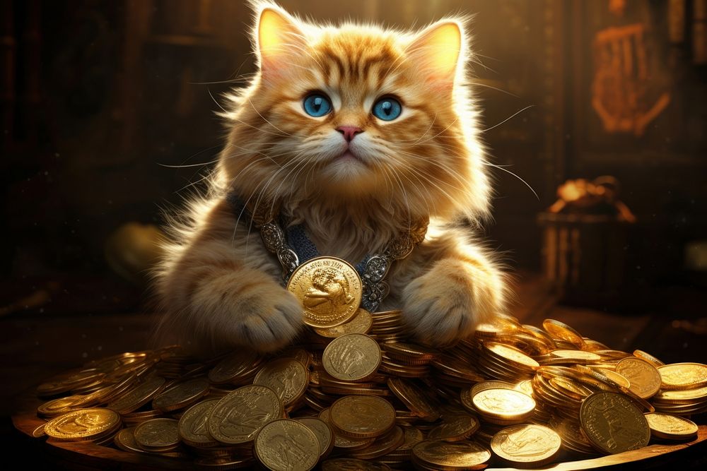 Cat gold coin mammal. AI generated Image by rawpixel.