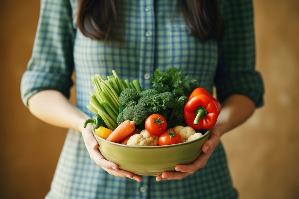 Woman holding vegetables basket adult woman food. AI generated Image by rawpixel.