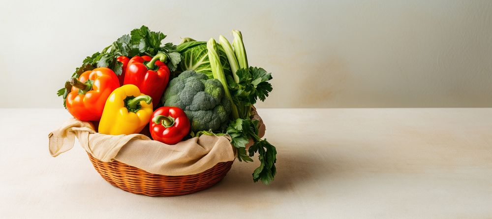 Woman holding vegetables basket plant food ingredient. 