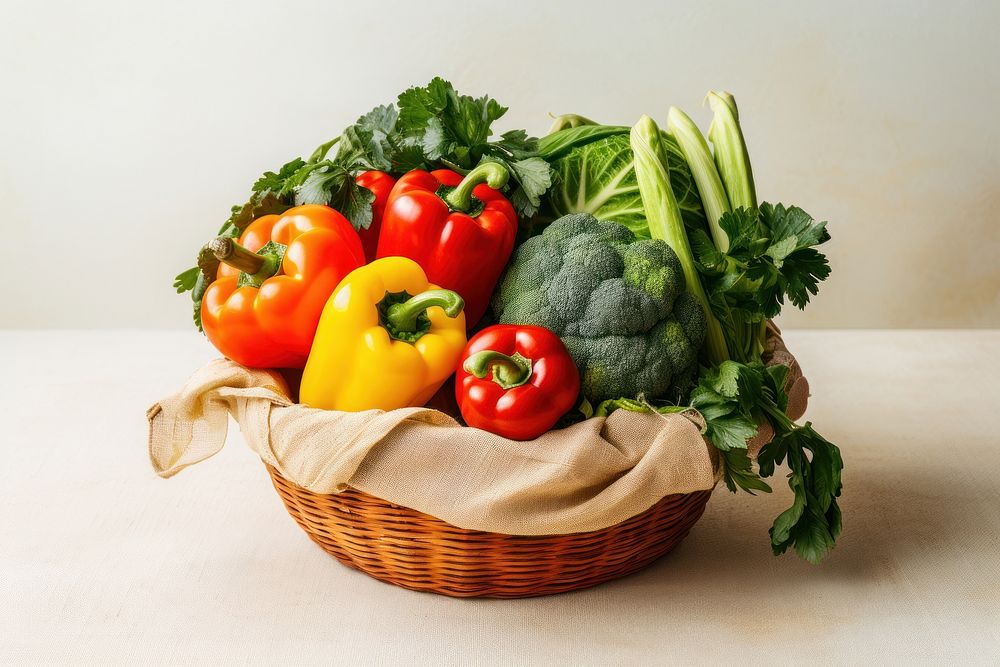 Woman holding vegetables basket plant food cauliflower. 