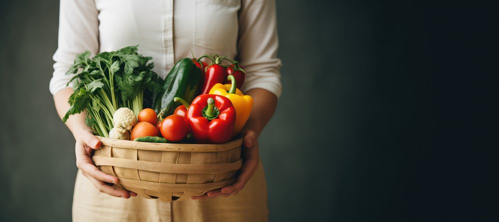 Woman holding vegetables basket adult plant woman. AI generated Image by rawpixel.
