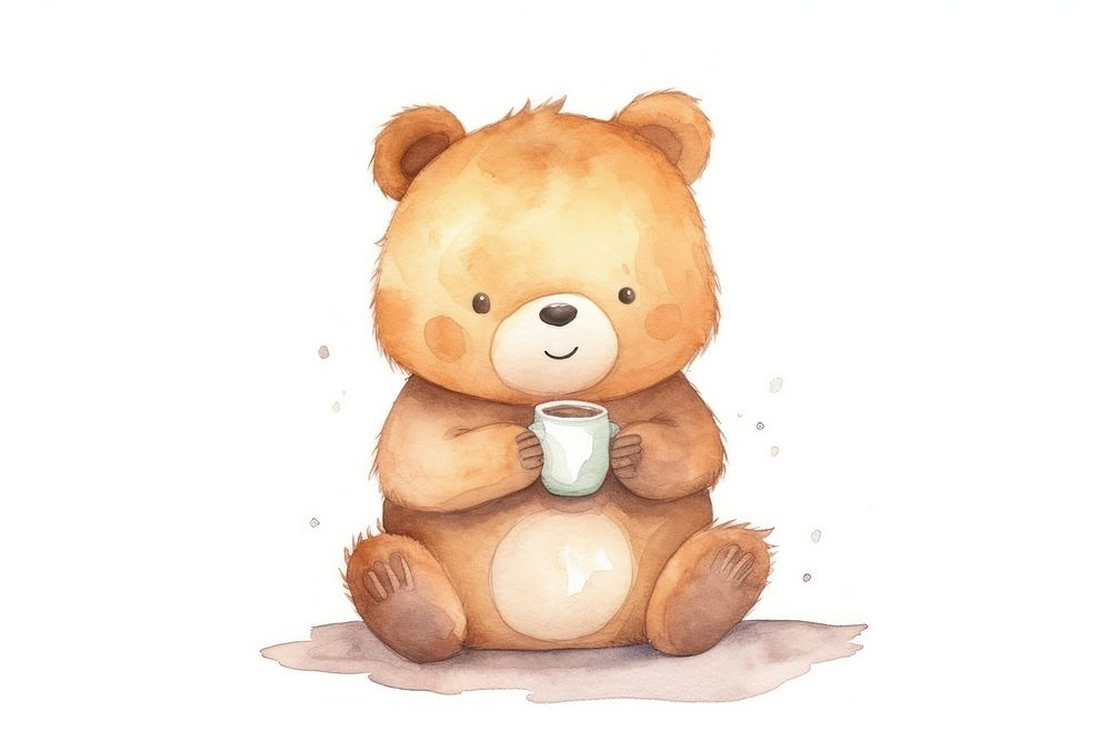 Drinking coffee cartoon cute bear. AI generated Image by rawpixel.