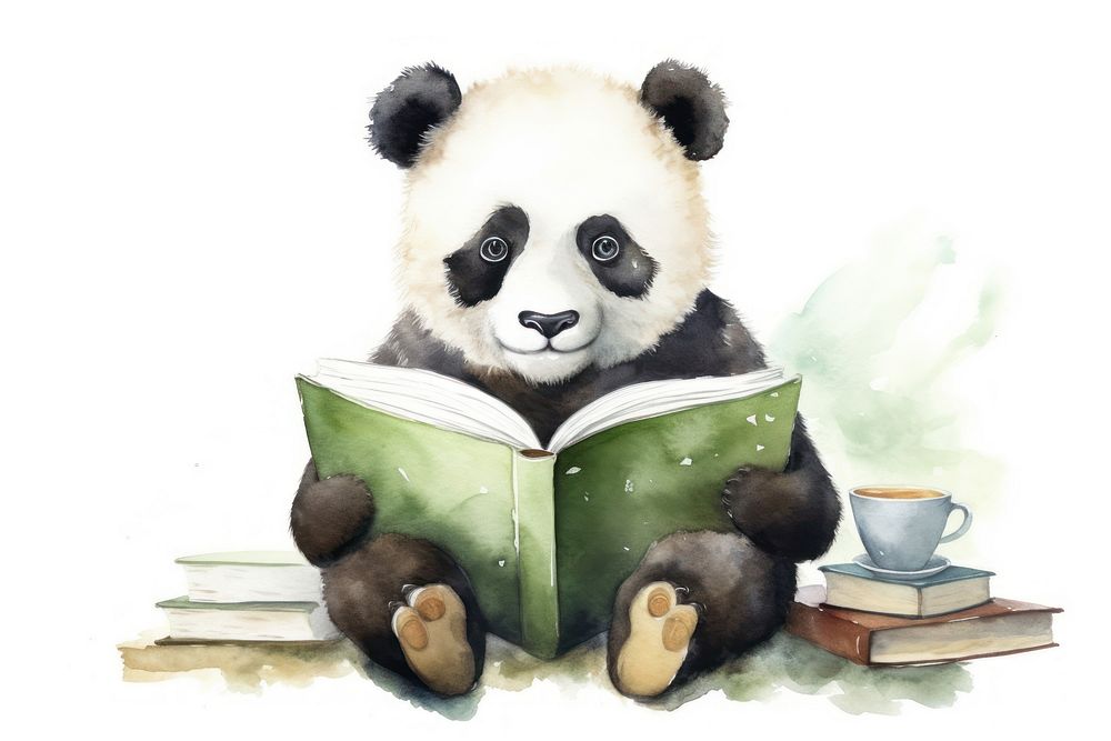 A panda reading books mammal animal paper. AI generated Image by rawpixel.