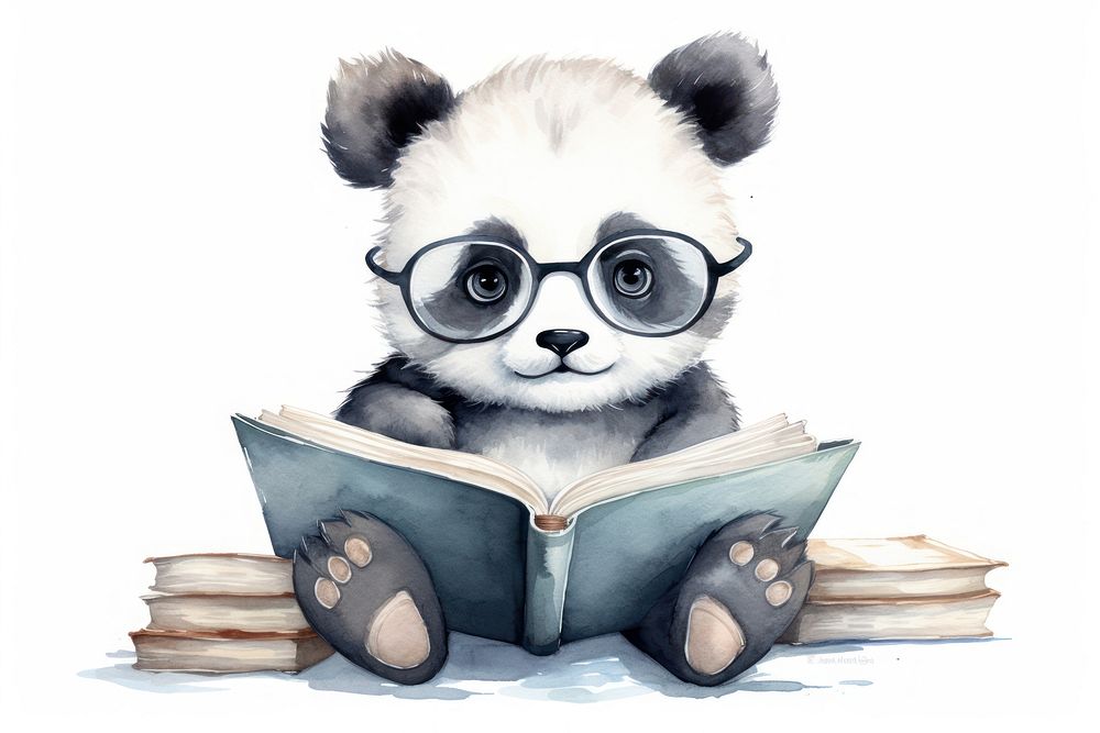 A panda reading books publication drawing glasses. AI generated Image by rawpixel.