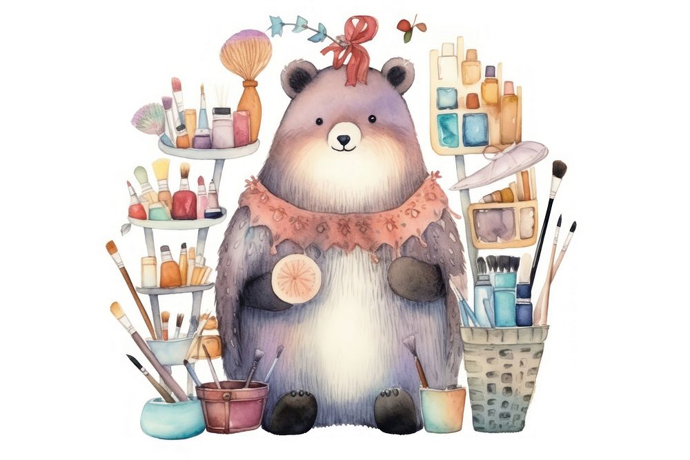 Animals character holding Makeup tool brush representation creativity. AI generated Image by rawpixel.