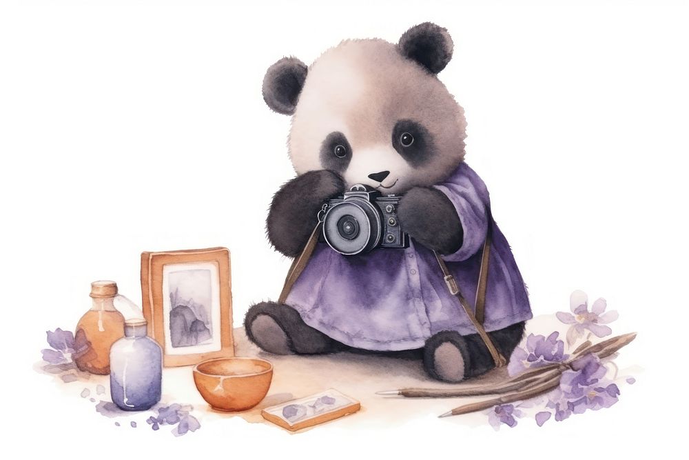 Panda character playing Makeup mammal animal cute. AI generated Image by rawpixel.