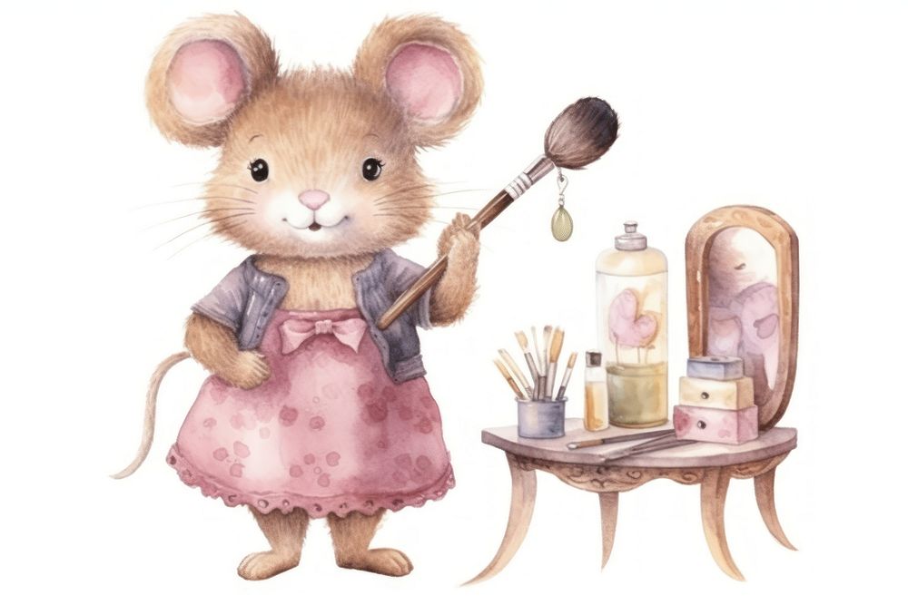 Rat character holding Makeup tool animal cute toy. AI generated Image by rawpixel.