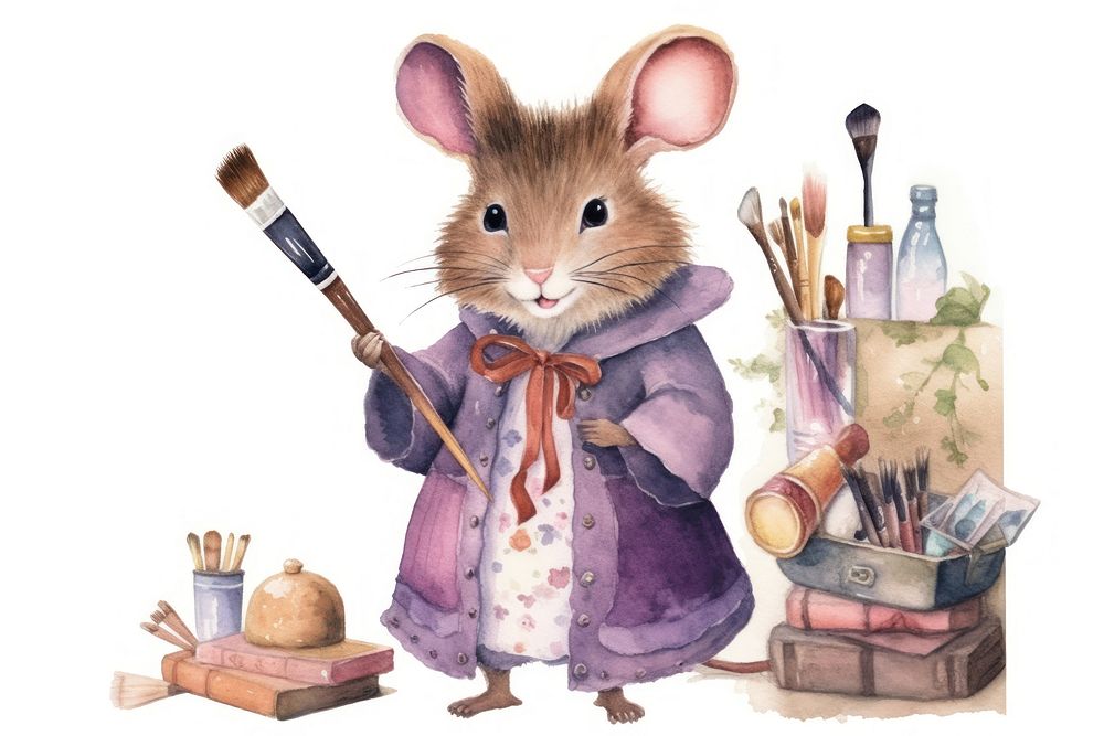 Rat character holding Makeup tool animal rodent mammal. AI generated Image by rawpixel.