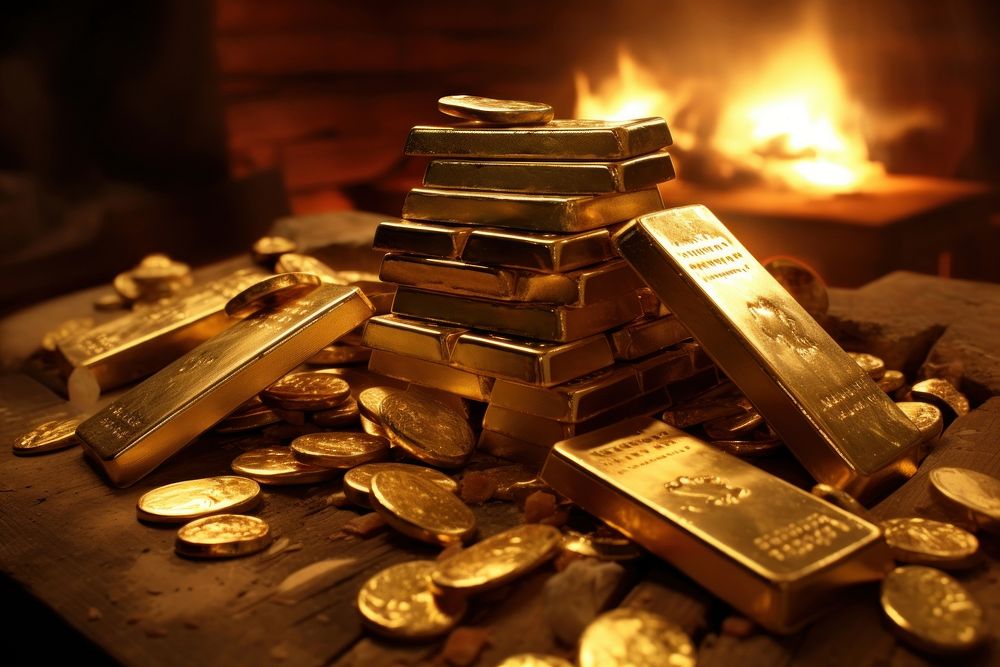 Gold bars darkness currency treasure. AI generated Image by rawpixel.