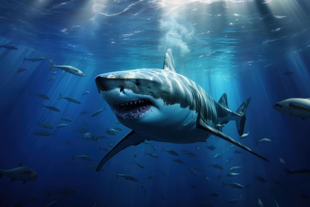 Great white shark swimming outdoors animal. AI generated Image by rawpixel.