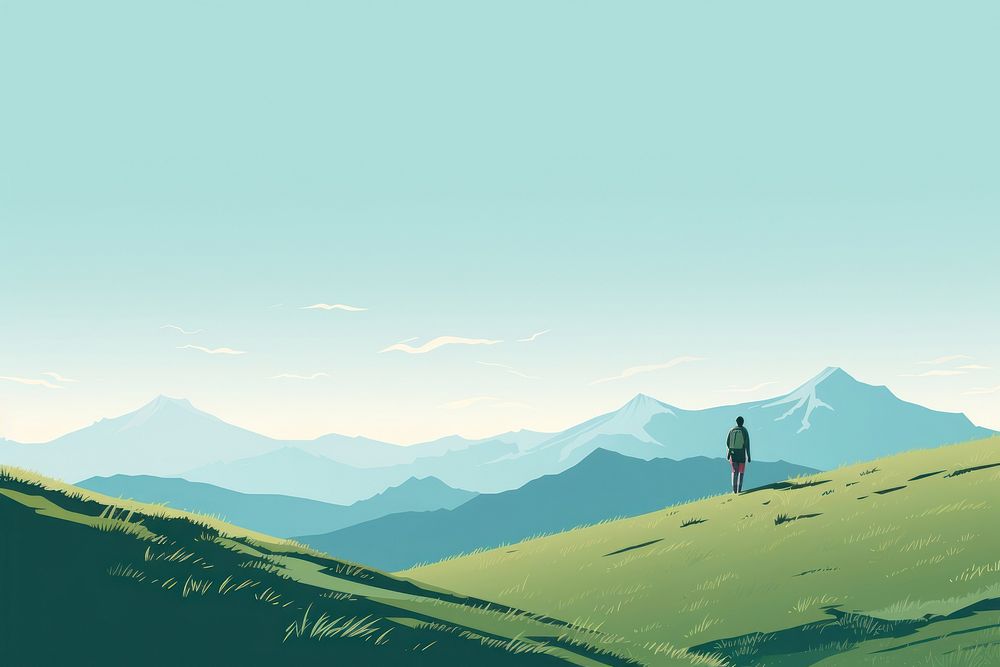 Aesthetic simple mountain illustration, blue sky. AI generated image by rawpixel.