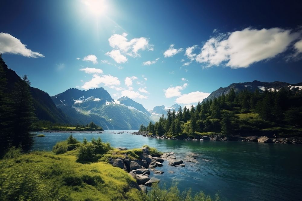 College Fjord landscape sun wilderness. AI generated Image by rawpixel.