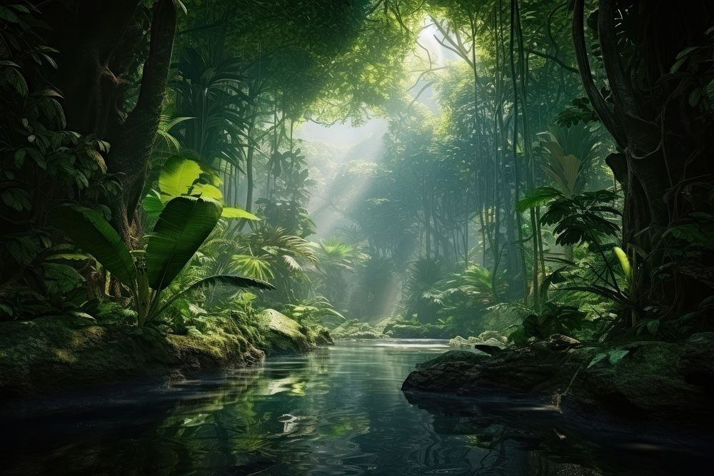 Tropical rain forest landscape vegetation outdoors. 