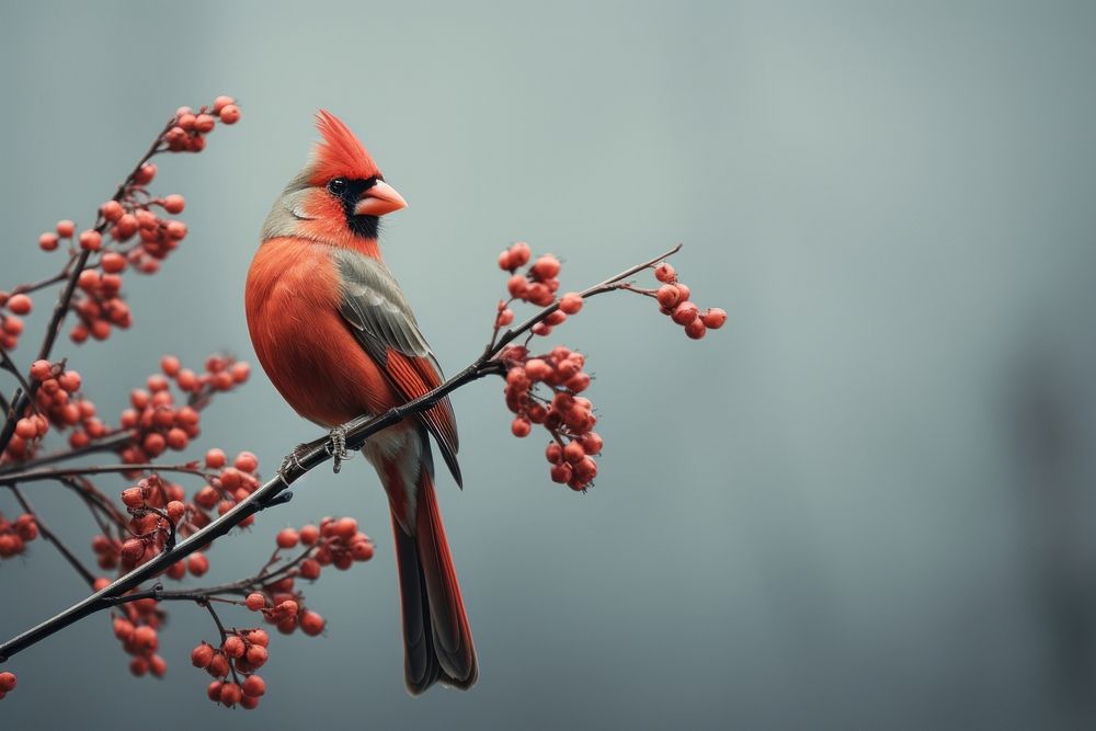 Cardinal bird perching cardinal. AI generated Image by rawpixel.