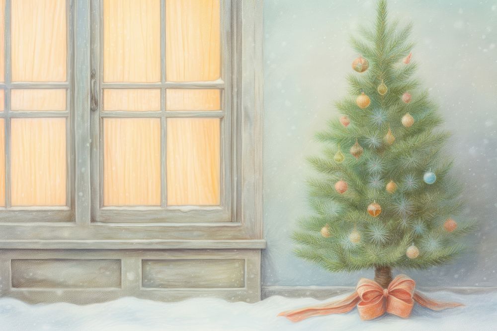 Christmas tree near window christmas backgrounds plant. AI generated Image by rawpixel.