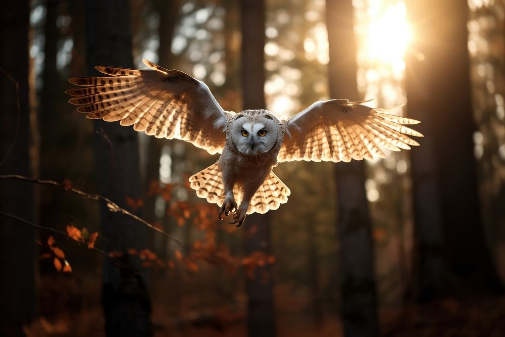 Ural owl animal flying bird. 