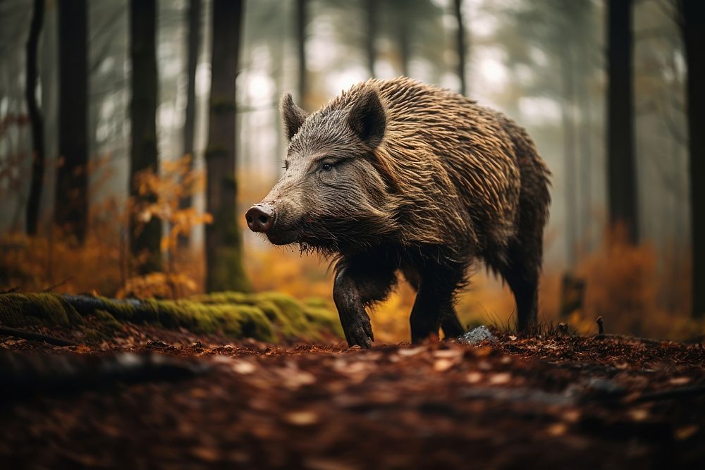 Wild boar wildlife walking animal. 