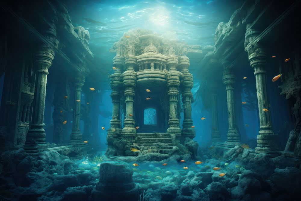Ocean ancient temple underwater outdoors spirituality. AI generated Image by rawpixel.