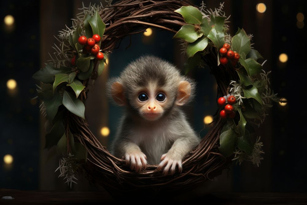 Baby animal christmas mammal monkey. 