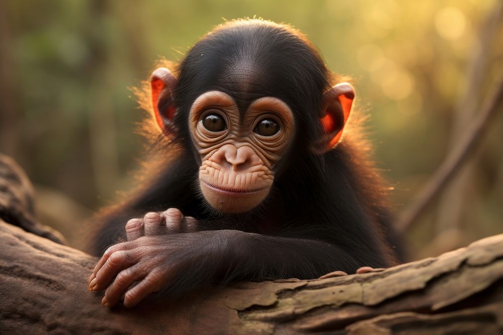 Chimpanzee baby wildlife monkey animal. AI generated Image by rawpixel.
