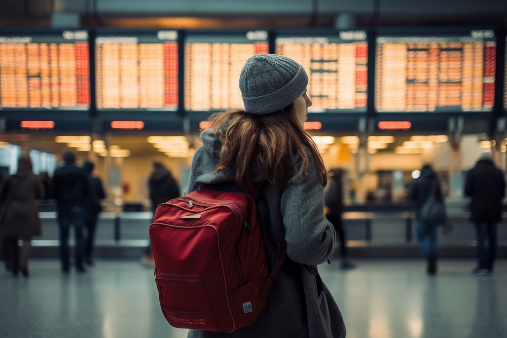 Airport departure board tourist airport luggage. AI generated Image by rawpixel.