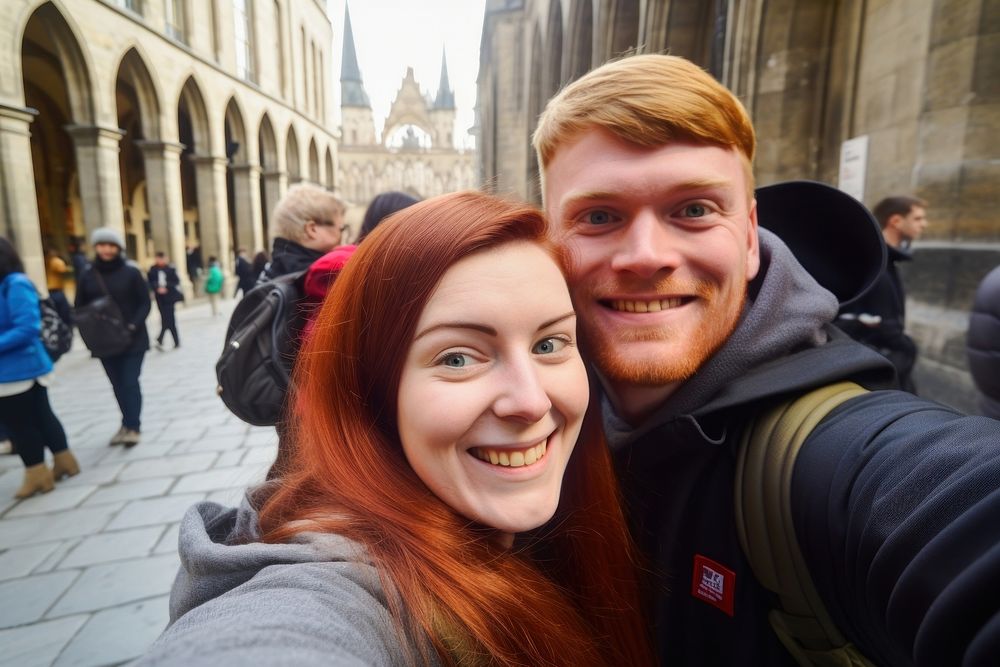 Tourist selfie together tourist architecture portrait. AI generated Image by rawpixel.