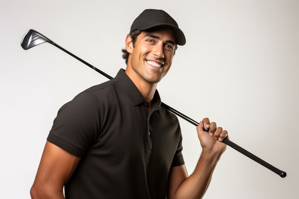 Man holding a golf club smiling looking sports. AI generated Image by rawpixel.