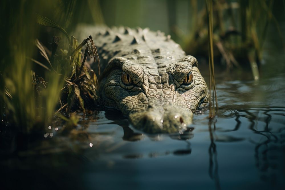 Crocodile swimming outdoors reptile. 