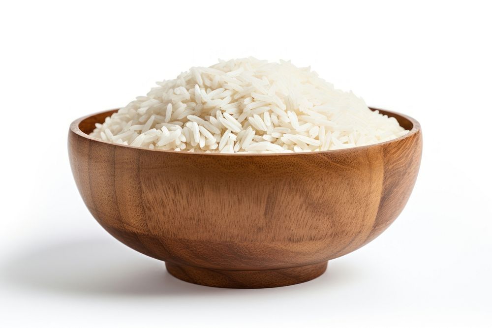 Rice basmati food bowl wood. AI generated Image by rawpixel.